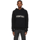 Essentials Black Knit Logo Hoodie