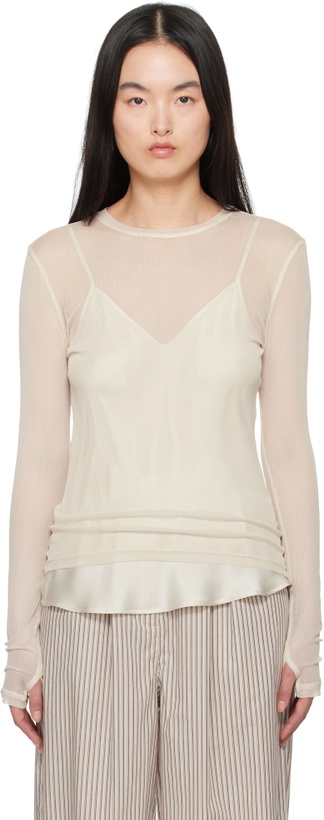 Photo: Silk Laundry Beige Mesh Long Sleeve T-shirt