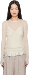 Silk Laundry Beige Mesh Long Sleeve T-shirt
