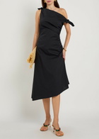 Staud Bellaria Ruched Stretch-cotton Midi Dress Black