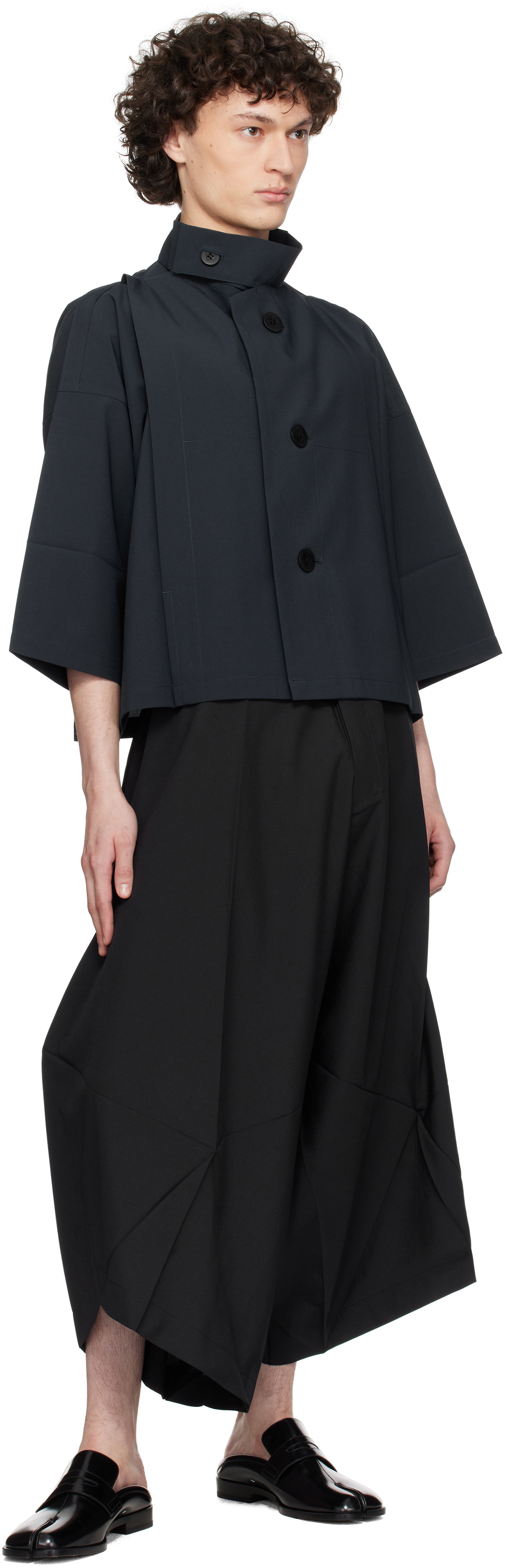 132 5. ISSEY MIYAKE Black Unified Half Cubes Trousers