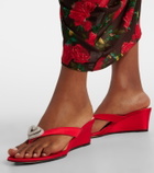 Mach & Mach Double Heart satin wedge thong sandals