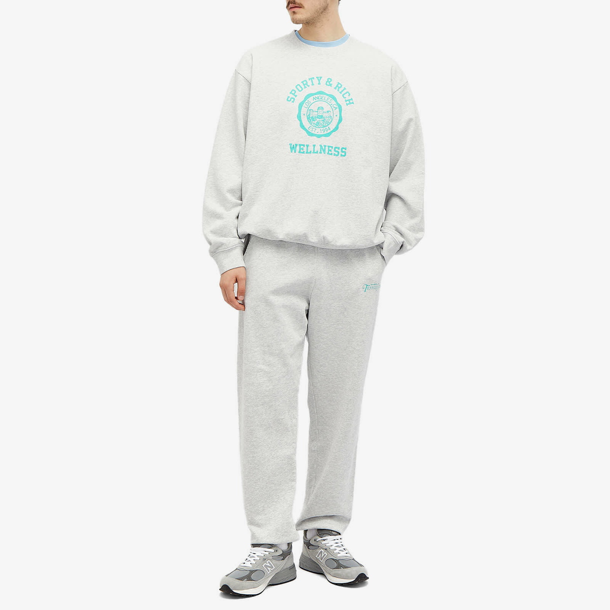 Sporty & Rich Men's Rizzolo Tennis Sweat Pants in Heather Grey/Caribbean