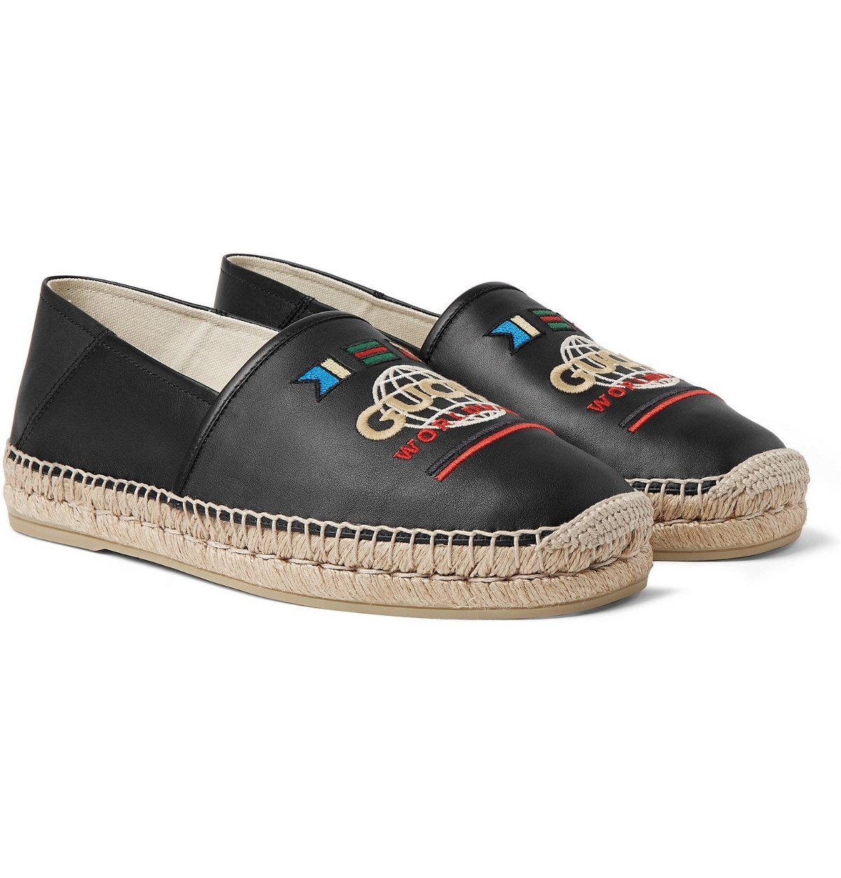 Photo: Gucci - Alejandro Collapsible-Heel Logo-Embroidered Leather Espadrilles - Black