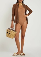 Hunza G Square-neck Crinkle Swimsuit - Brown - One Size