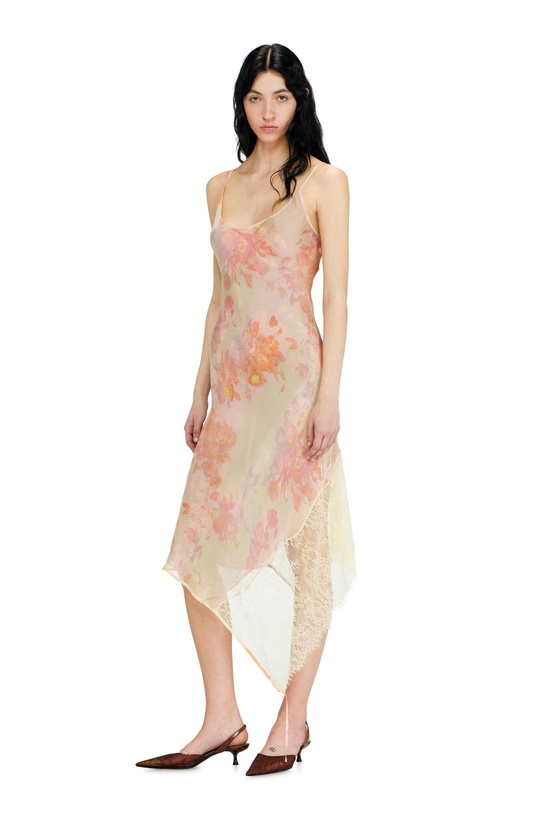 Photo: Diesel Midi slip dress with floral print and lace trim - Dresses Womens in Multicolor