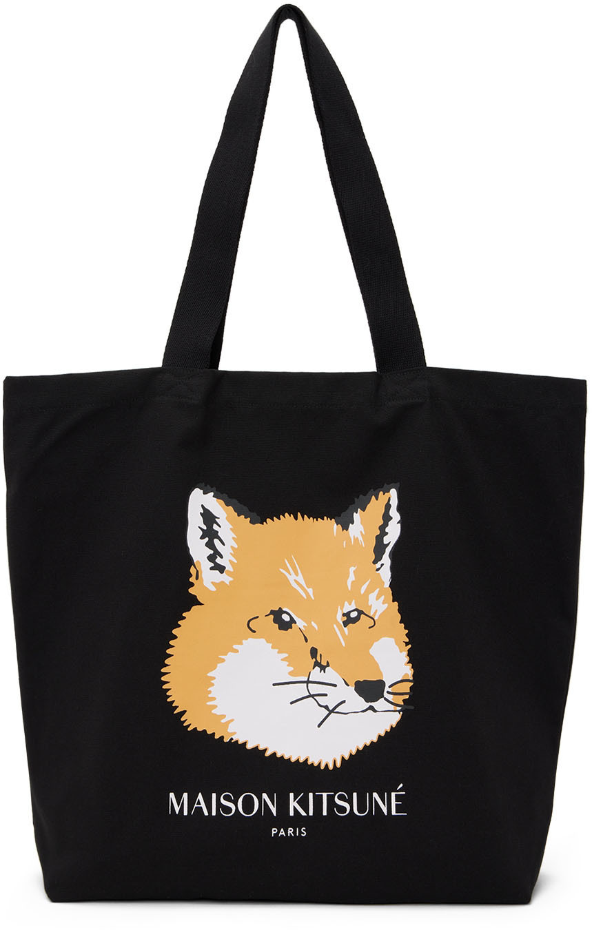 Maison Kitsun Black Fox Head Tote Maison Kitsune