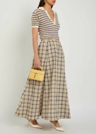 Bernadette Kennedy Plaid Seersucker Maxi Skirt Beige