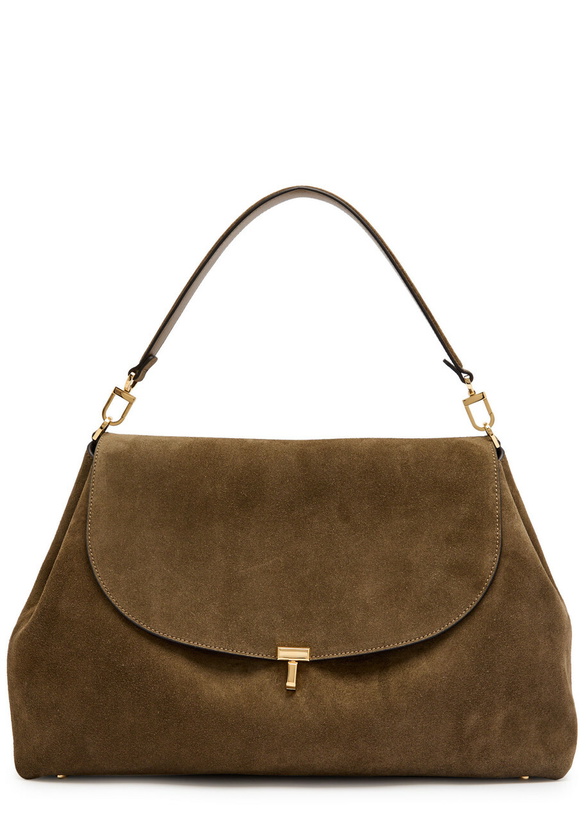 Photo: Toteme T-lock Suede top Handle bag - Taupe - One Size