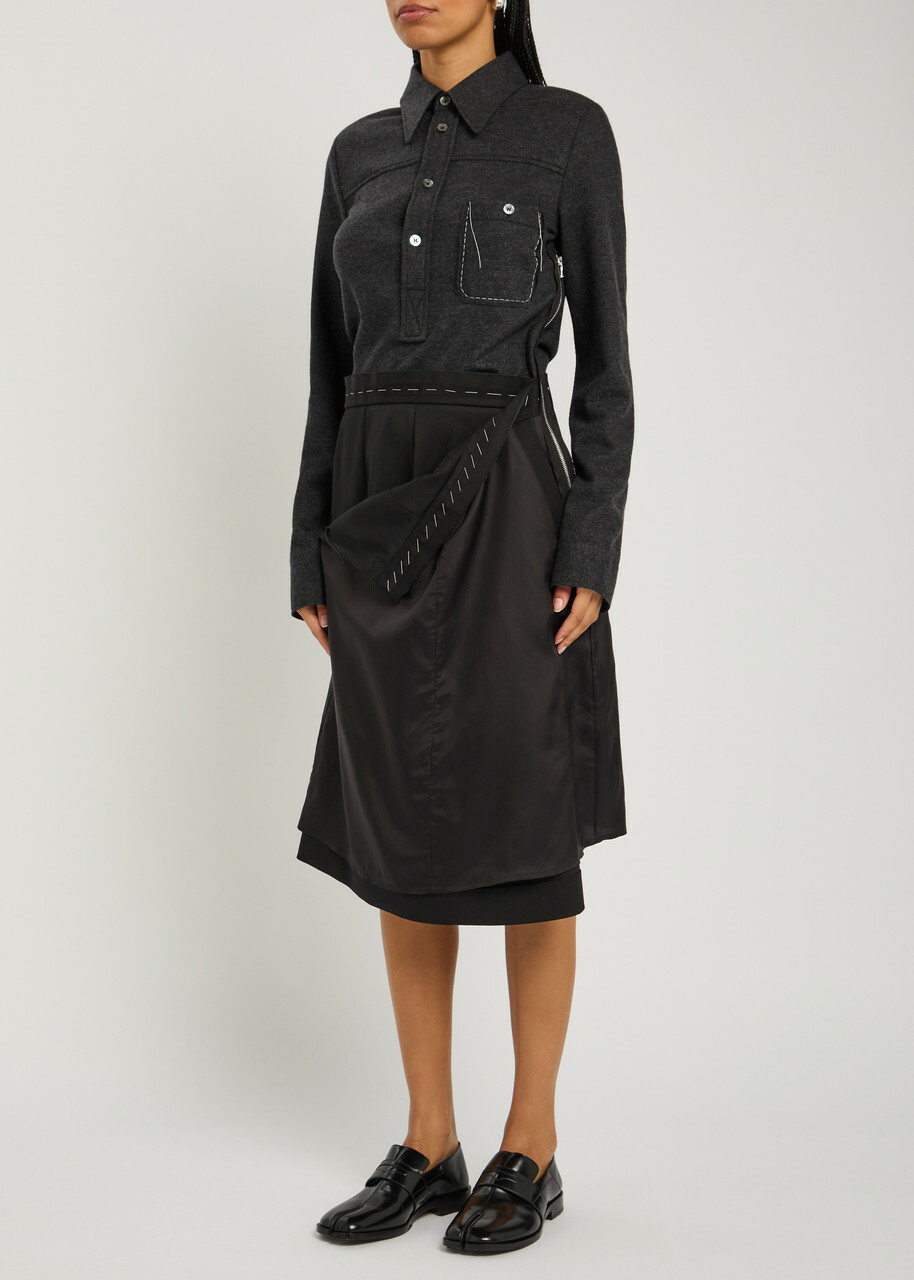 Maison Margiela Wool and Shell Midi Shirt Dress Dark Grey
