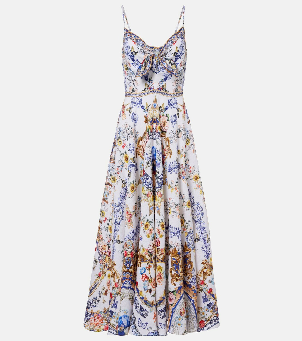 Camilla Embellished printed linen midi dress