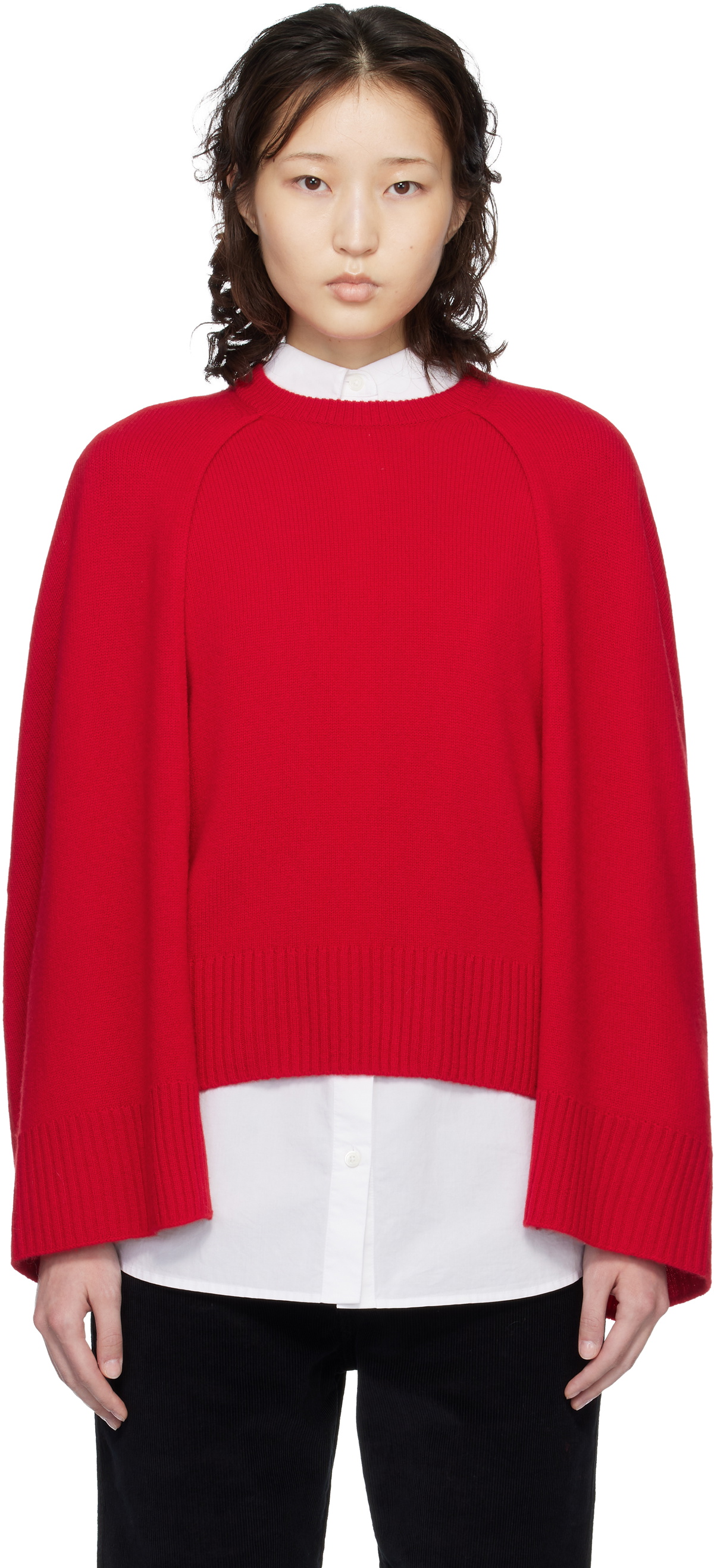 TOTEME Red Crew Cape Knit Sweater