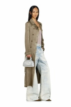 Diesel Trench coat in wrinkled satin - Jackets Womens in Brown