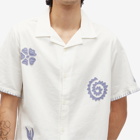 Wax London Men's Didcot Doodle Applique Vacation Shirt in Ecru/Blue