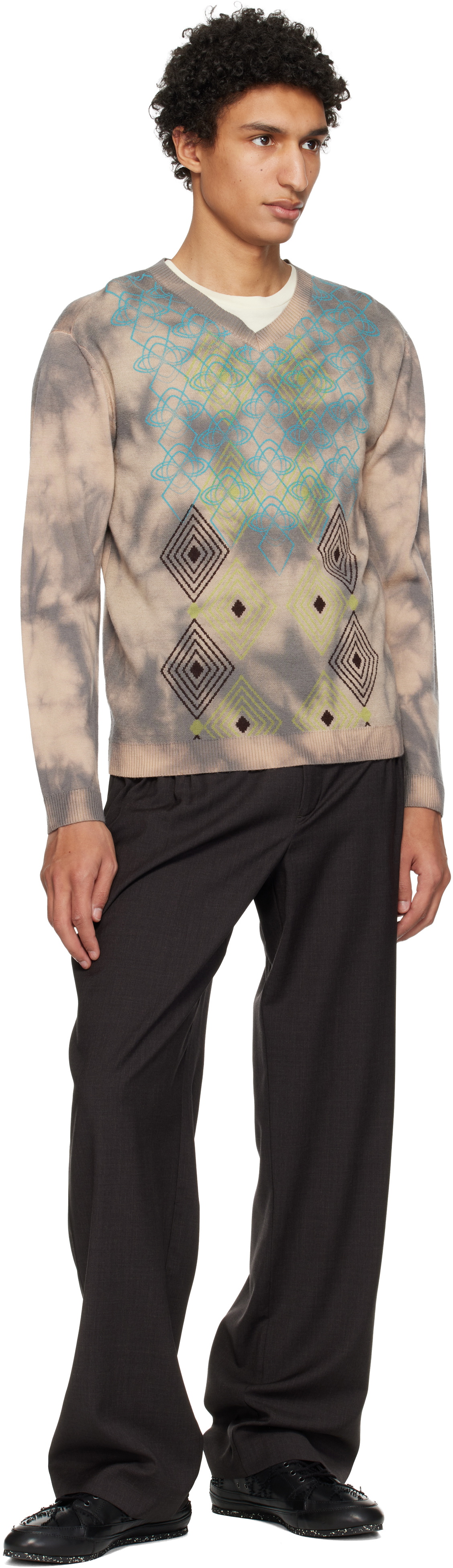 Kiko Kostadinov Taupe Hatha V-Neck Knit Sweater