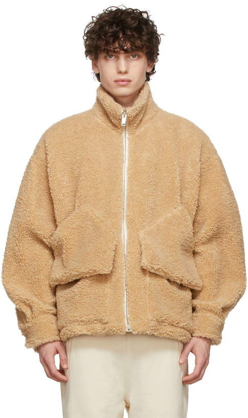 Photo: Mr. Saturday Beige Faux-Shearling Zip Jacket