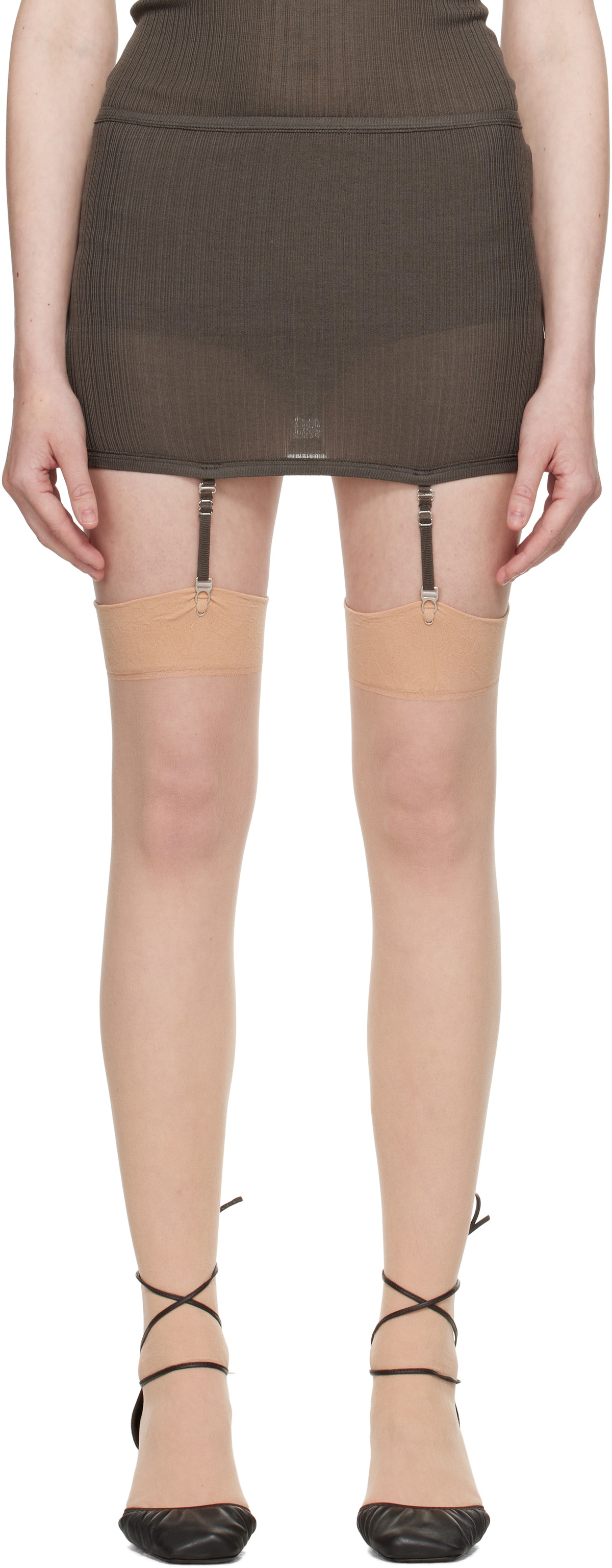 LEMAIRE Brown Underwear Suspenders Miniskirt