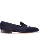 George Cleverley - Albert Leather-Trimmed Embroidered Velvet Loafers - Blue