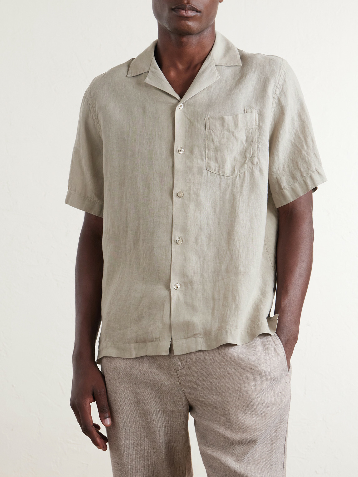 Frescobol Carioca - Angelo Camp-Collar Linen Shirt - Green