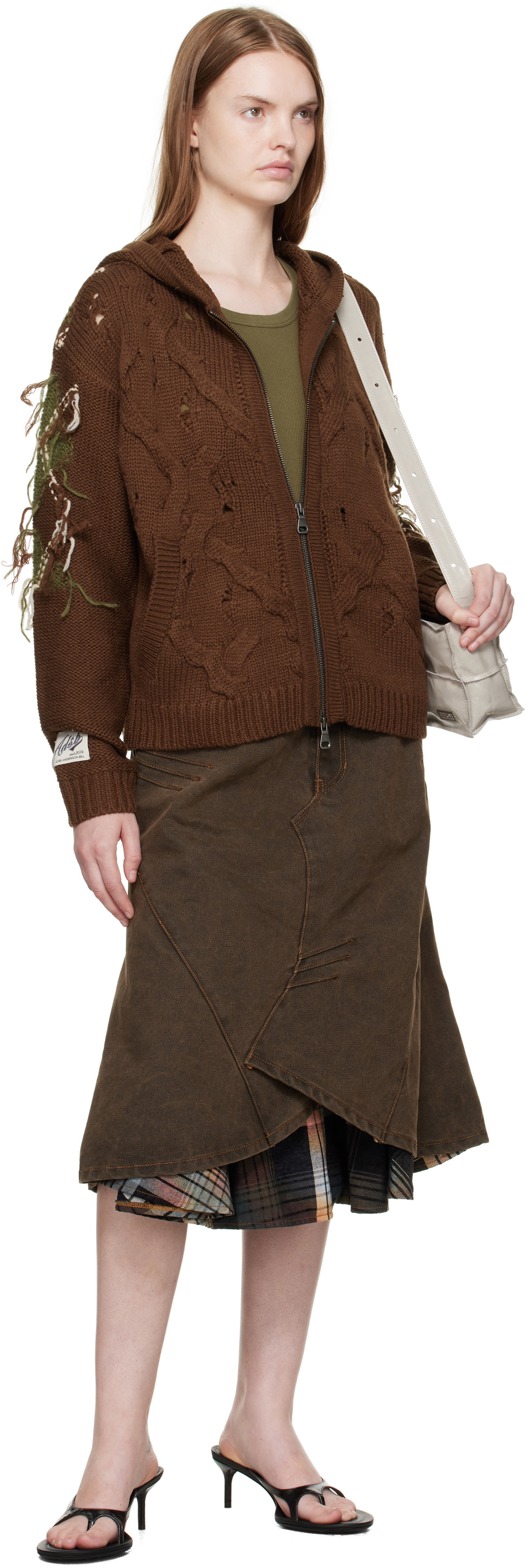 Andersson Bell Brown Custom Flare Layered Denim Midi Skirt