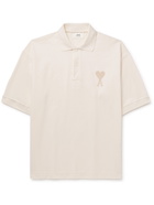 AMI PARIS - Logo-Embroidered Cotton-Piqué Polo Shirt - Neutrals