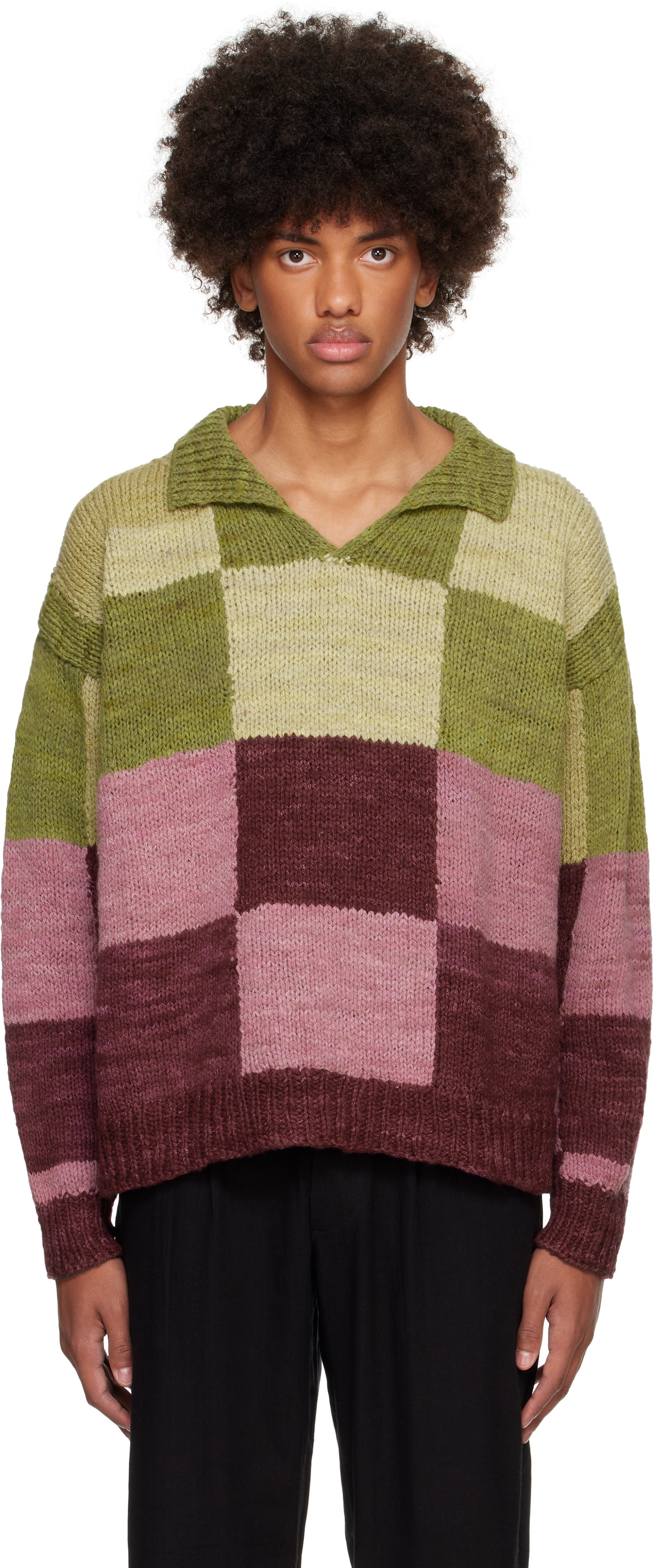 Kartik Research Green & Pink Wool Rugby Knit Sweater