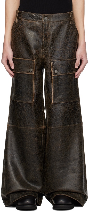 Photo: GUESS USA Brown Crackle Utility Leather Pants