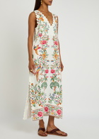 Farm Rio Delicate Forest Printed Linen Maxi Dress White