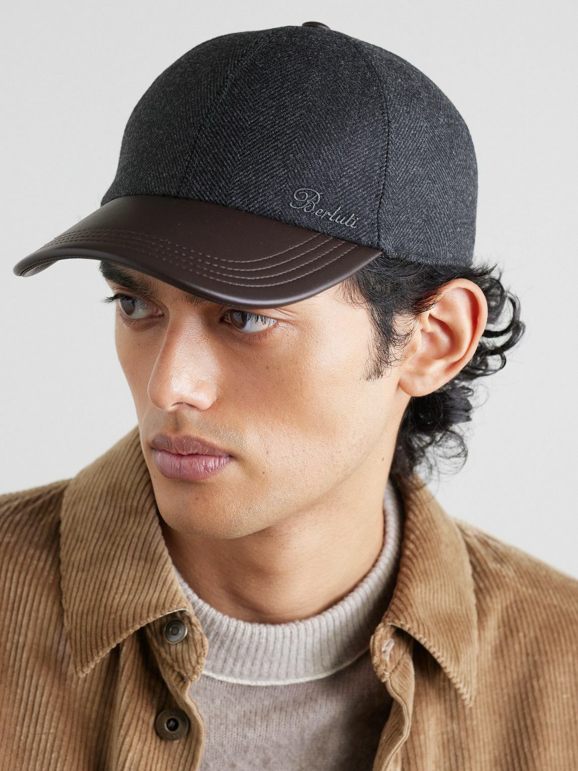 Berluti - Logo-Embroidered Leather-Trimmed Wool Baseball Cap - Gray