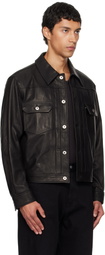 COOR Black Goat Skin Pocket Trucker Leather Jacket