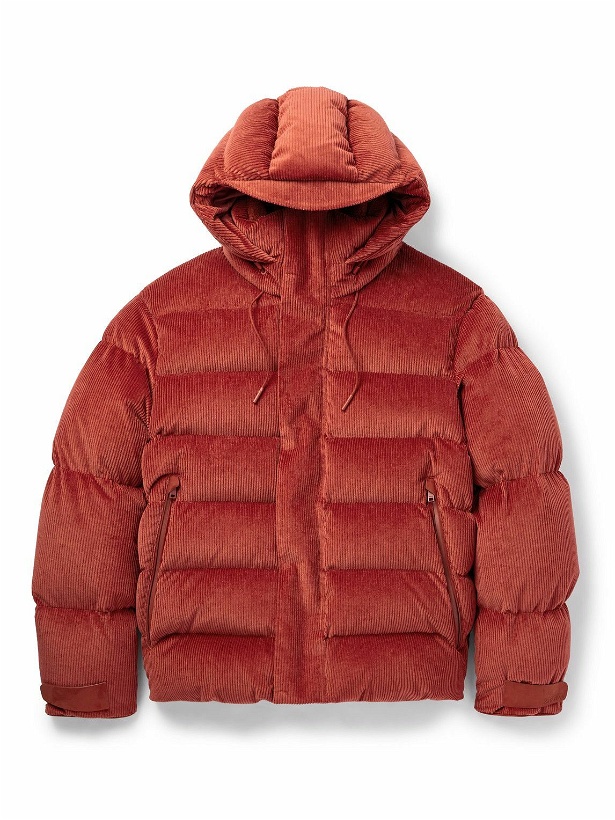 Photo: Zegna - Leather-Trimmed Quilted Hooded Cotton-Blend Corduroy Down Jacket - Red