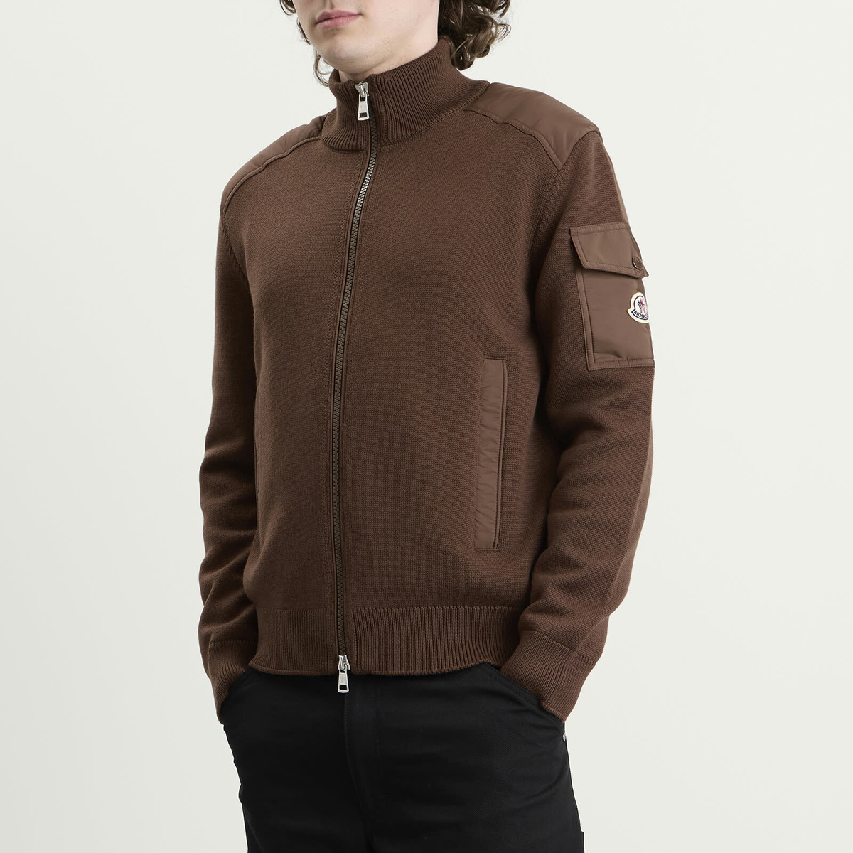 Moncler Men's Hybrid Wool Zip Through in Brown