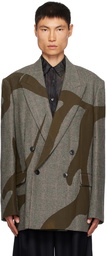 Dries Van Noten Khaki & Gray Printed Blazer