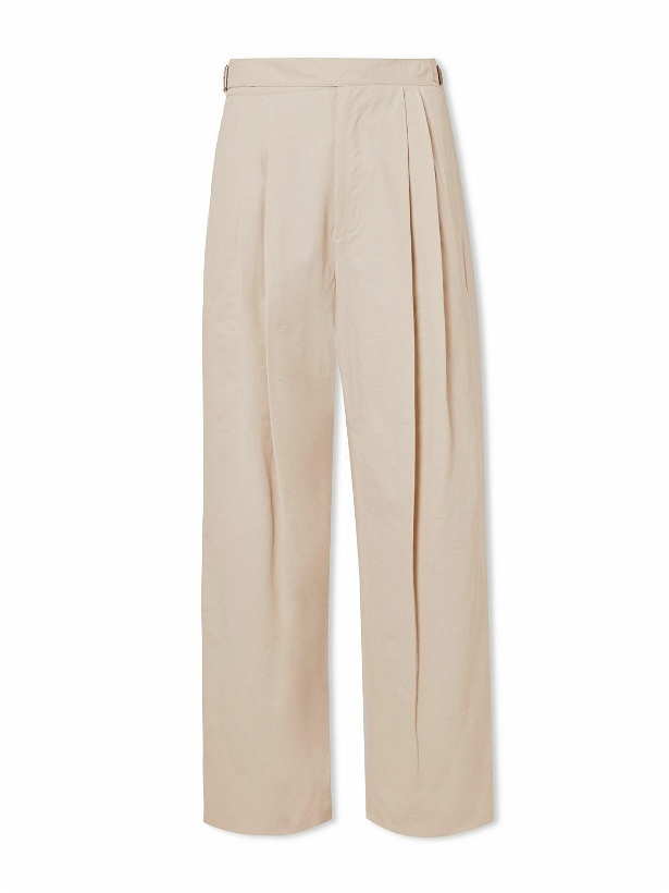 Photo: LE 17 SEPTEMBRE - Belted Pleated Wide-Leg Cotton-Blend Twill Trousers - Neutrals