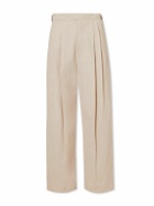 LE 17 SEPTEMBRE - Belted Pleated Wide-Leg Cotton-Blend Twill Trousers - Neutrals