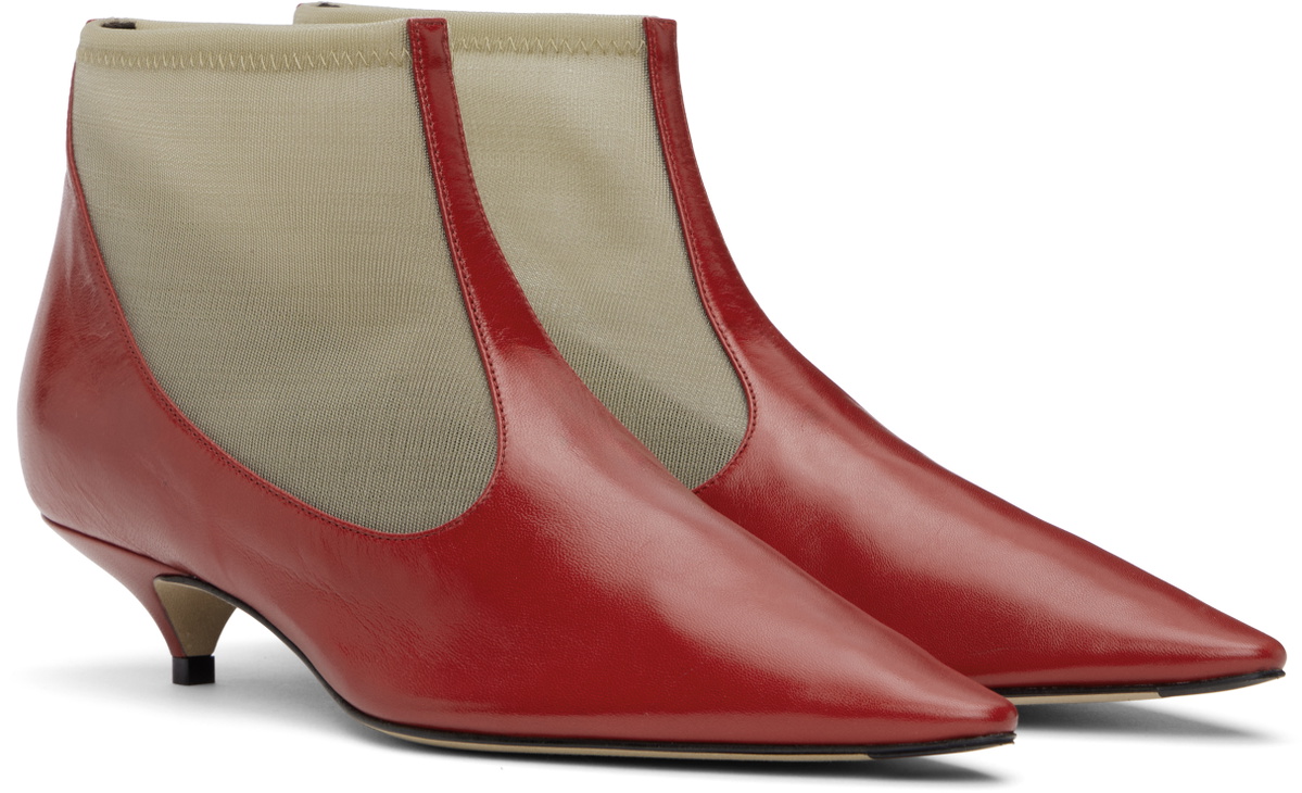 The Row Beige & Red Mesh Boots