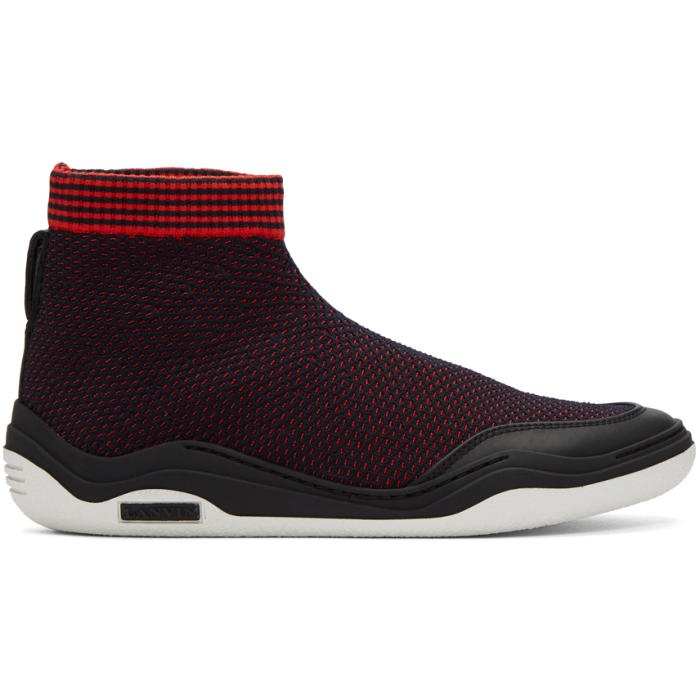 Photo: Lanvin Red and Navy Mesh High-Top Sneakers