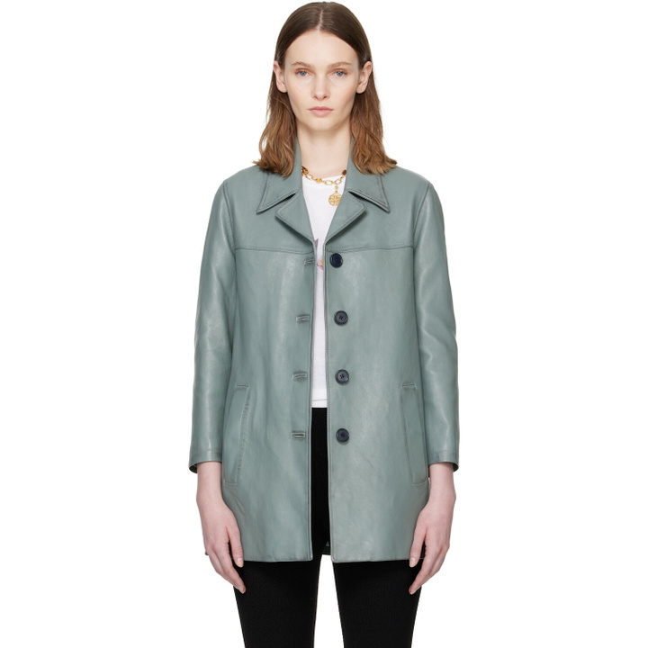 Photo: Chloé Blue Single-Breasted Long Leather Jacket