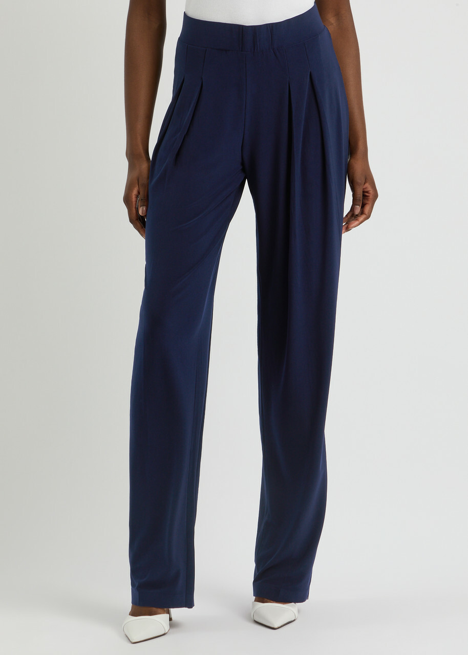 Norma Kamali Tapered Stretch-jersey Trousers Dark Navy