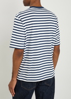 Ami Paris Striped Logo-embroidered Cotton T-shirt Blue