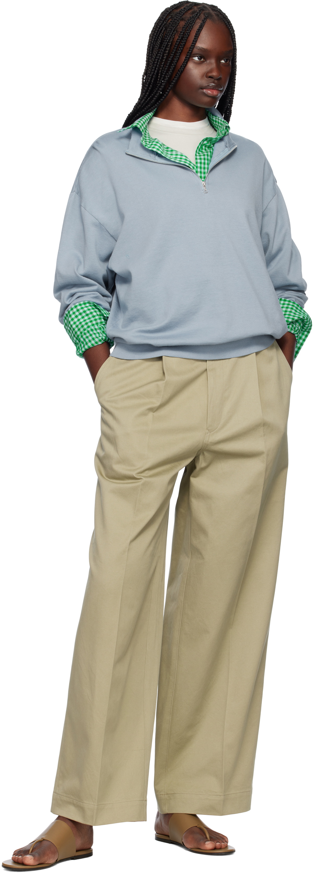 AURALEE Blue Super High Gauge Half Zip P/O Sweatshirt