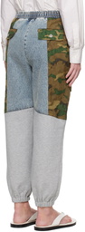 3.1 Phillip Lim Blue & Gray Patchwork Camo Jogger Denim Cargo Pants