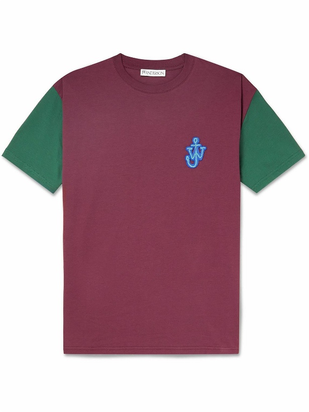 Photo: JW Anderson - Logo-Appliquéd Two-Tone Cotton-Jersey T-Shirt - Burgundy