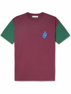 JW Anderson - Logo-Appliquéd Two-Tone Cotton-Jersey T-Shirt - Burgundy