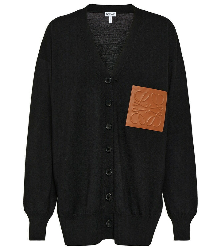 Photo: Loewe Anagram leather-trimmed wool cardigan
