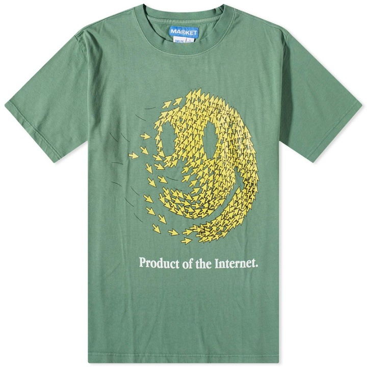 Photo: MARKET Men's Smiley Product Of The Internet T-Shirt in Sage