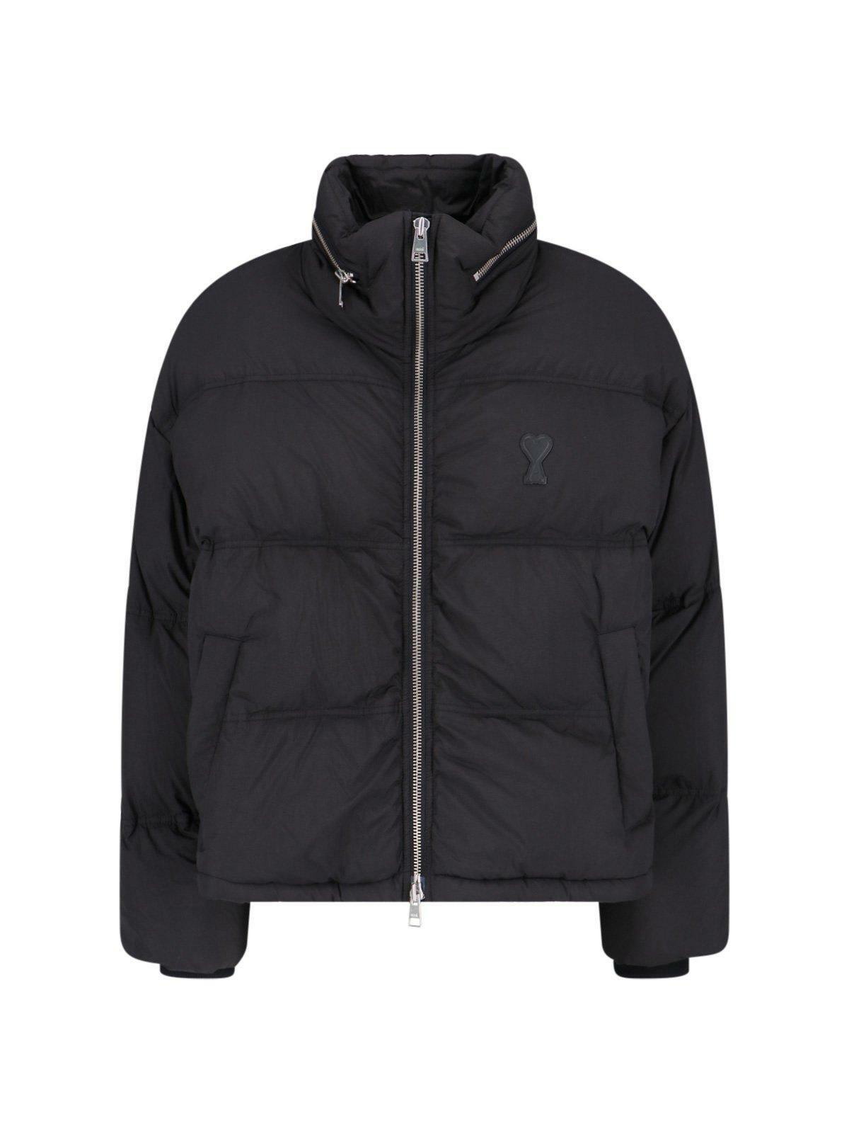 ダウンジャケット・コート I LOVE ALEXANDRE MATTIUSSI   Down Jacket with Ami Logo Black Puffer jacket with hood hidden in collar Ami Alexandre
