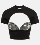Area - Embellished cutout crop top