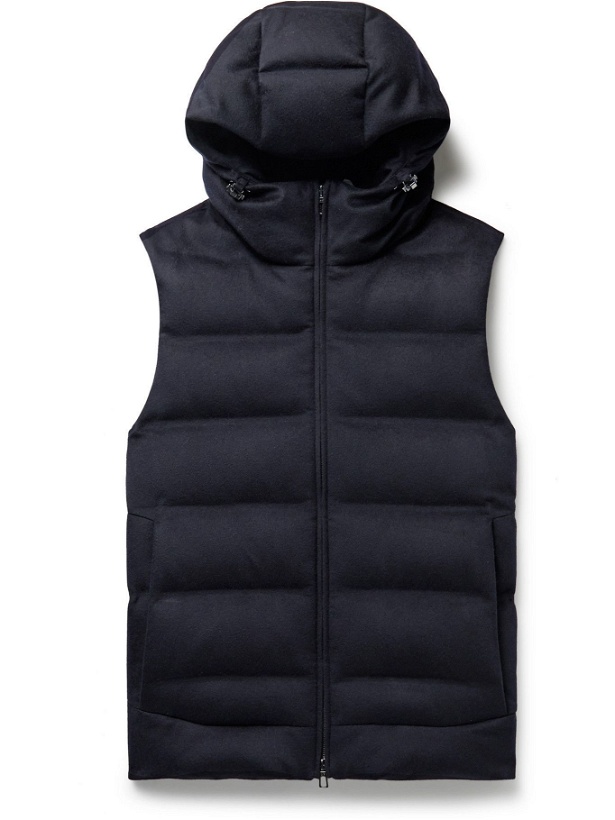 Photo: Loro Piana - Fillmore Quilted Storm System Cashmere Hooded Down Gilet - Blue