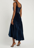 Alice + Olivia Diana Structured Velvet Midi Dress Dark Blue